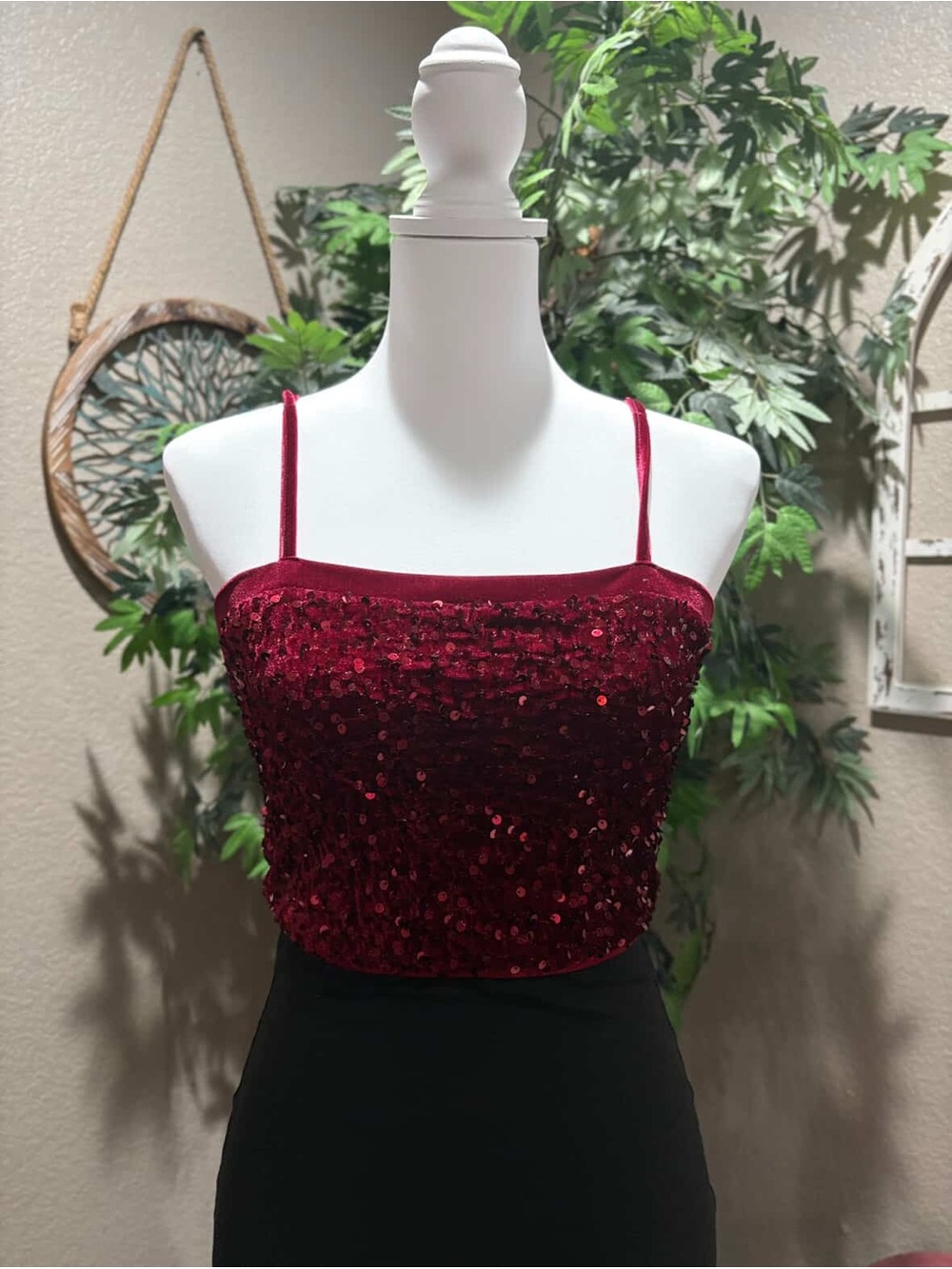 Women's Burgundy Sequin Spaghetti Strap Camisole